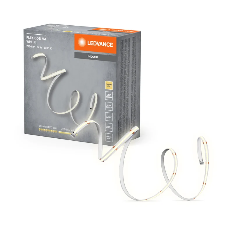 LEDVANCE FLEX COB 5M LED-Streifen, gelb, 22W, 1750lm, warmweißes Licht, COB-Technologie, homogene Lichtverteilung, lange Lebensdauer, einfache Montage, für Innenanwendung, Schutzklasse IP20, 3000K