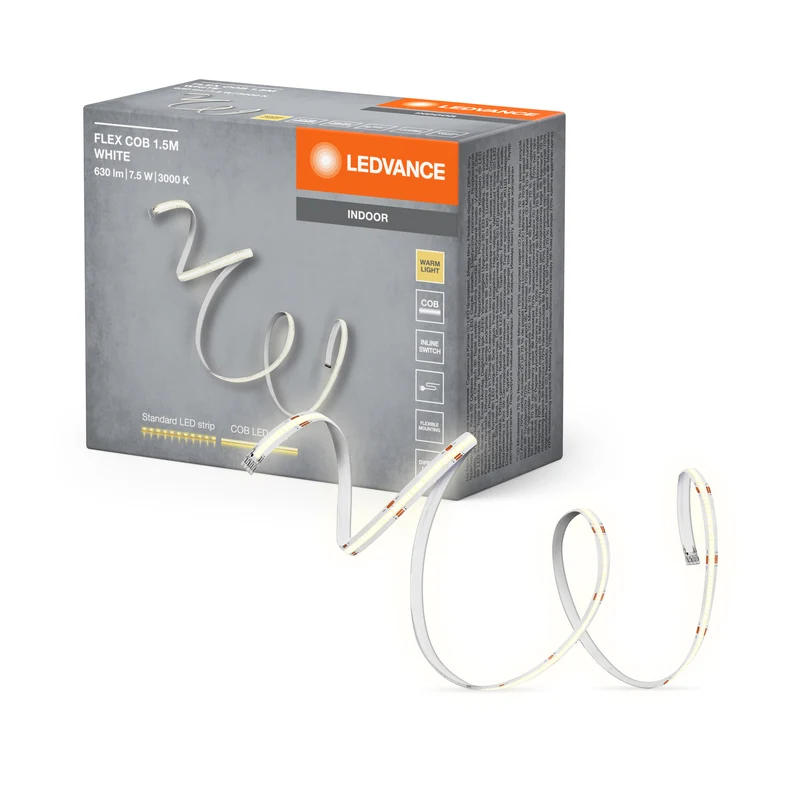 LEDVANCE FLEX COB 1. 5M LED-Streifen, gelb, 8W, 600lm, warmweißes Licht, COB-Technologie, homogene Lichtverteilung, lange Lebensdauer, einfache Montage, für Innenanwendung, Schutzklasse IP20, 3000K