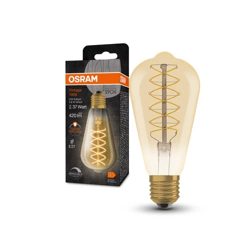 OSRAM Dimmbare LED-Lampen, Vintage-Edition, 37 Watts Ersatz, E27, G95-shape, 2200 Kelvin, Warm Comfort Light, Klares Glas, single Pack
