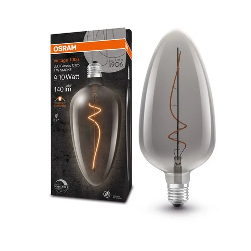 OSRAM Dimmbare LED-Lampen, Vintage-Edition, 15 Watts Ersatz, E27, C-shape, 1800 Kelvin, Comfort warm white, Klares Glas, single Pack