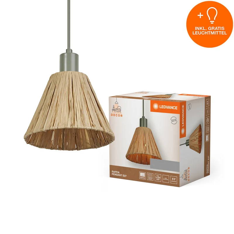 LEDVANCE DECOR Pendelleuchte Decor Raffia grün-braun, E27, 200 mm, inkl. Leuchtmittel