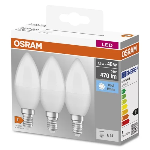 OSRAM LED BASE CLASSIC B Lampe matt (ex 40W) 5,5W / 4000K Kaltweiß E14, 3er Pack