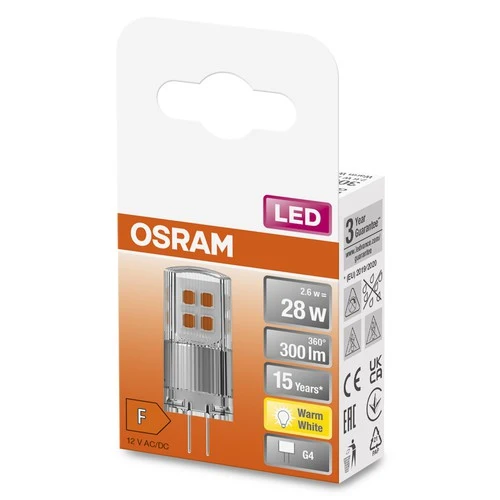 OSRAM LED Base Stiftsockellampe LED Lampe 12V (ex 30W) 2,6W / 2700K Warmweiß PIN G4