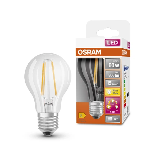 OSRAM LED 3-Stufen dimmbar Classic A LED Lampe (ex 60W) 7W / 2700K Warmweiß E27
