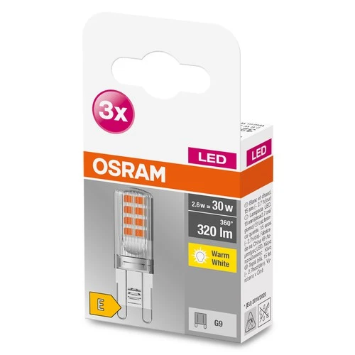 OSRAM LED Base Stiftsockellampe LED Lampe (ex 30W) 2,6W / 2700K Warmweiß PIN G9 3er Pack