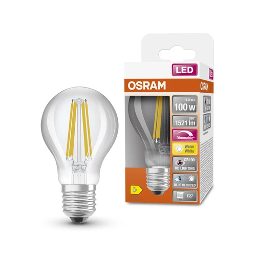 OSRAM Dimmbare LED-Lampe LED SUPERSTAR+ CL A FIL 100 dim 11W/927 E27 CRI90 BOX, E27 , Warmweiß