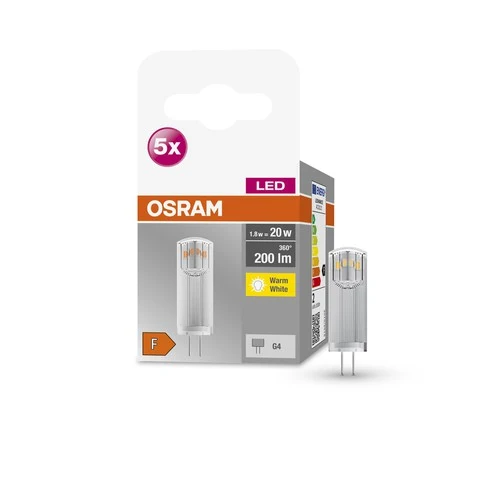 OSRAM LED Stiftsockellampe BASE PIN G4 12 V LED-Lampe CL20 non-dimmable 1.8W , Warmweiß 5er Pack