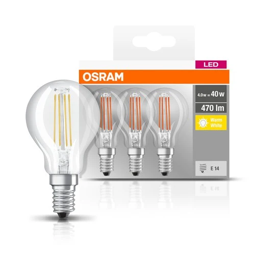 OSRAM LED Base Classic LED Lampe (ex 40W) 4W / 2700K 3er Pack E14 , Warmweiß