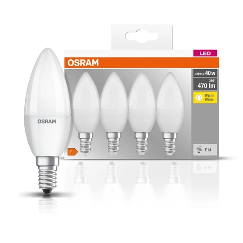 OSRAM LED Base LED Lampe Kerzenform matt (ex 40W) 5,5W / 2700K Warmweiß E14 4er Pack