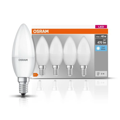 OSRAM LED Base LED Lampe Kerzenform matt (ex 40W) 5,5W / 4000K Kaltweiß E14 4er Pack