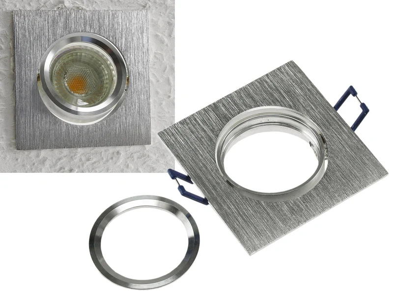 Einbaustrahler "CTE-84E" Eckig 84x84mm Einbau Ø68mm, neigbar, Clip Ring