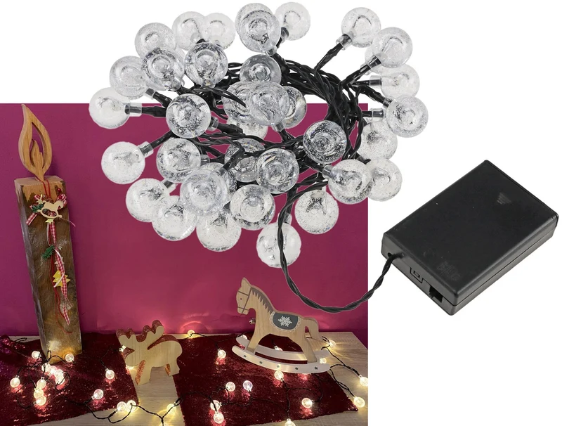 LED Batterie-Lichterkette "BubbleBall" 40 Kugeln 23mm Ø, 6m lang, warmweiß