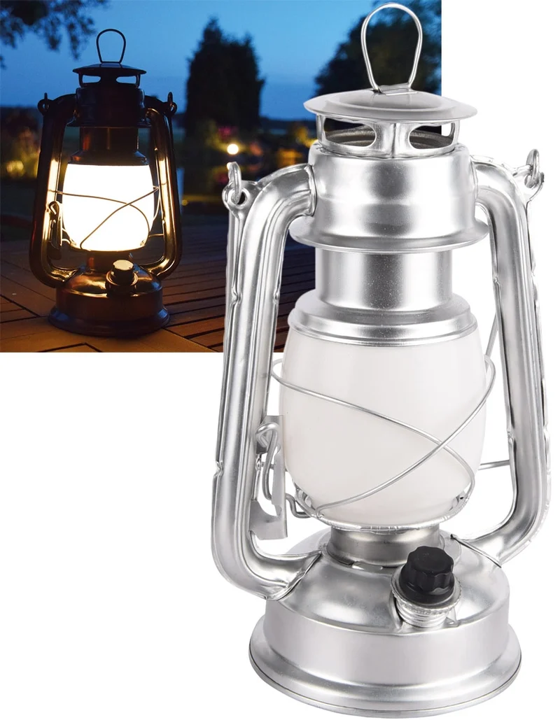 LED Camping Laterne "CT-CL Silver" ØxH 12x23,5cm, 4x AA, warmweiß, dimmbar