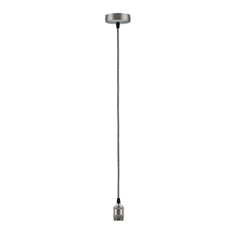 Paulmann Pendel E27 2m Stoffkabel grau Fassung und Baldachin Nickel gebürstet