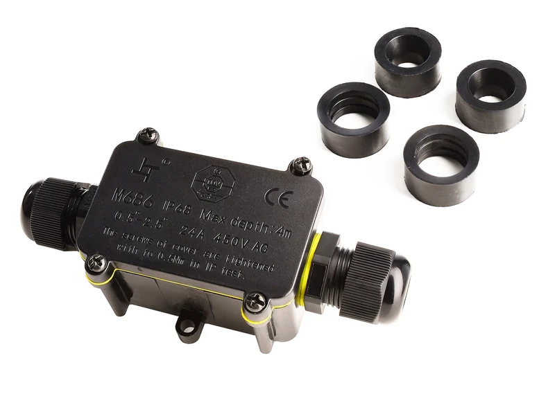 Deko-Light Outdoor 2-fach-Verteiler eckig für Kabel 5-12 mm, 0.5-2,5 mm², max. 450V AC/24A Schwarz