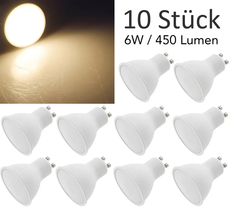 LED Strahler GU10 "H50 Promo1" 10er-Pack 3000k, 450lm, 230V/6W, 120°, warmweiß