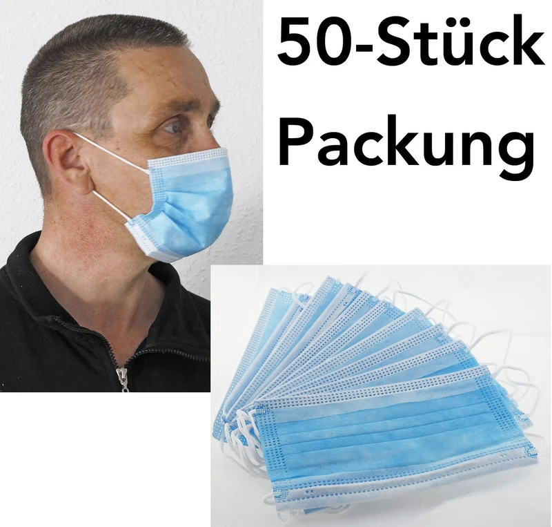 Mund-Nasen-Maske, 3-lagig, Einweg 50er-Pack