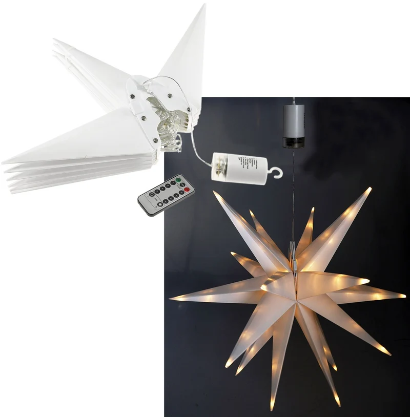Großer 3D Weihnachtsstern 56cm 72 warmweiße LEDs, Batteriebetrieb