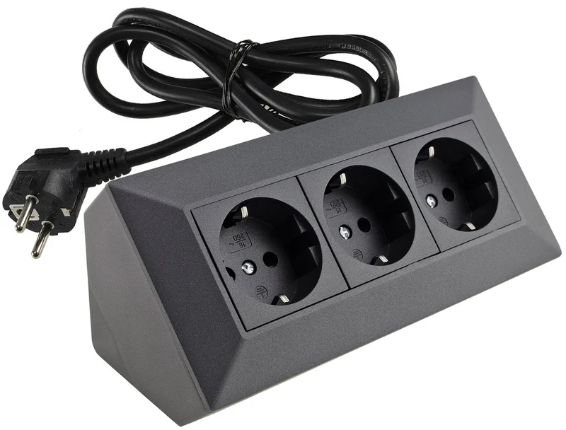 3-fach Steckdosenblock, Anthrazit 250V~/ 16A, Aufbaumontage, 1,5m Kabel # OEM Keimfunk #