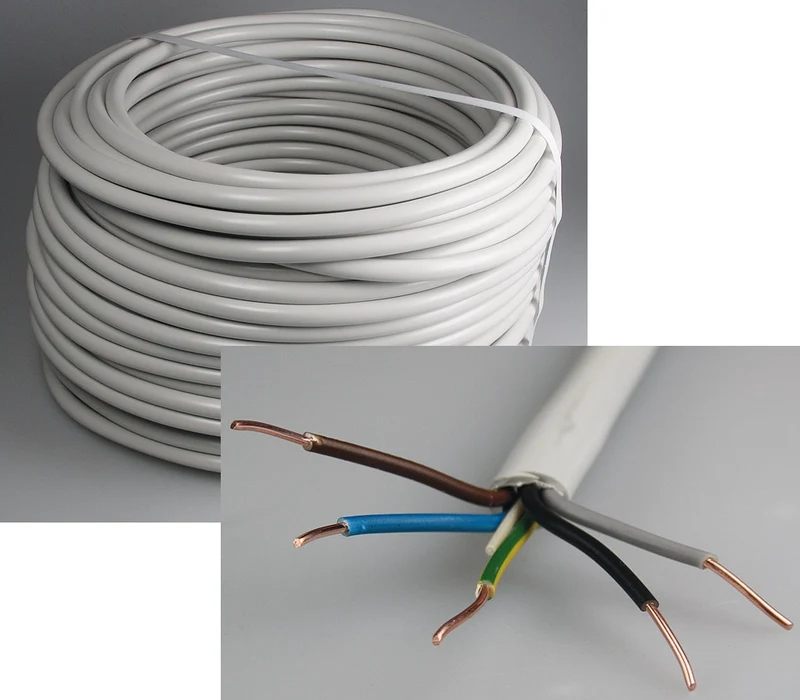 Stromleitung "NYM-J", 50m, isoliert 5G2,5, grau, Außen-Ø 8,2mm, Ring