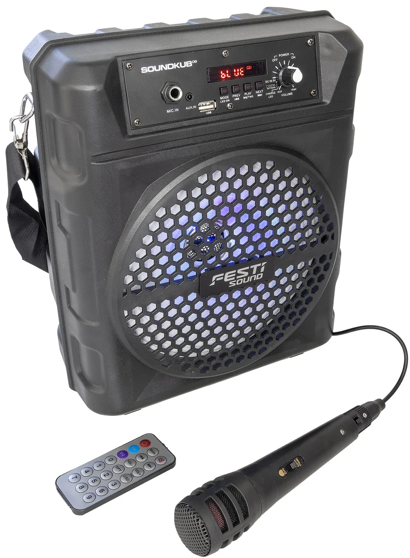 Mobiles Soundsystem "SoundKub 08" Bluetooth, Akku, Mikrofon, LED Effekte