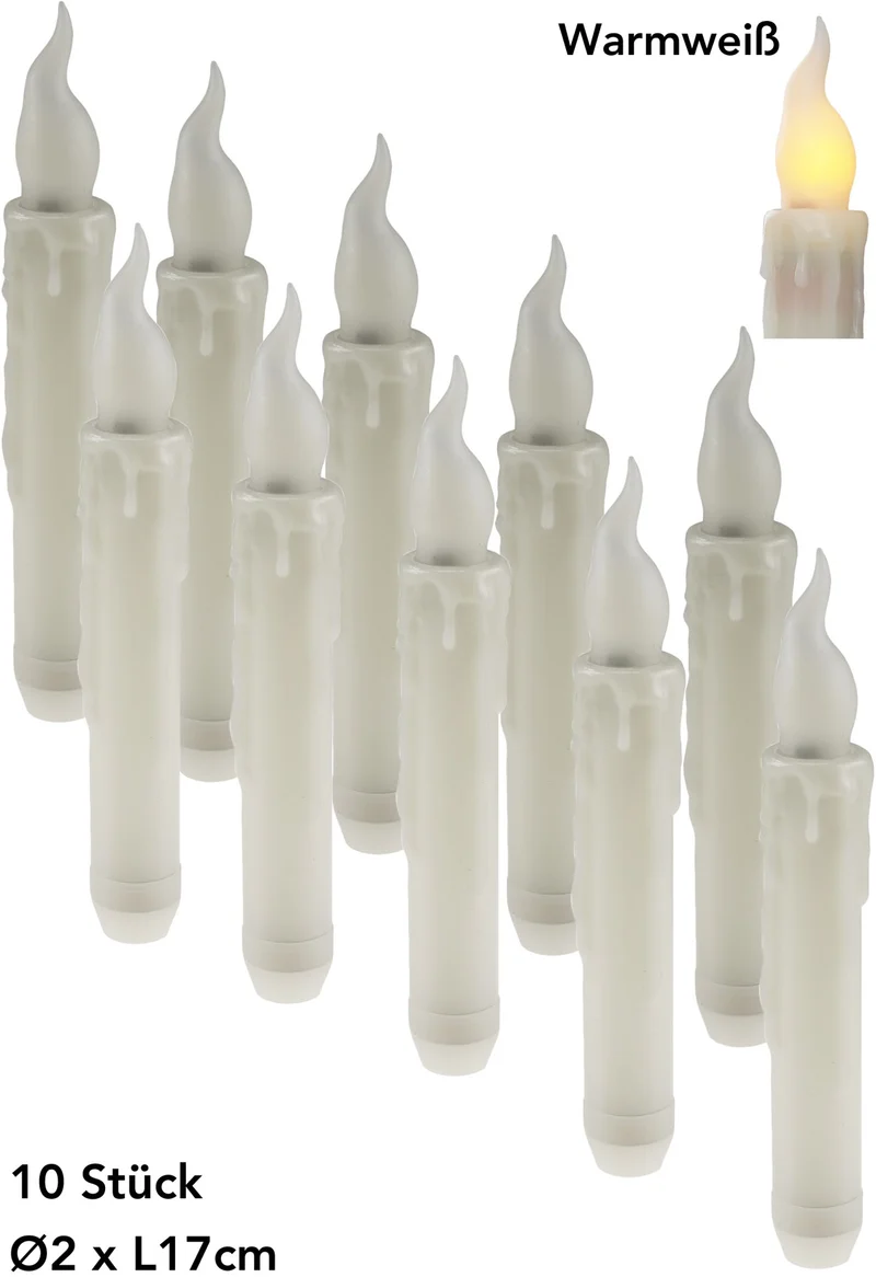 LED Stabkerze 16cm Ø2cm, 10er Pack je 2x AA Batterie