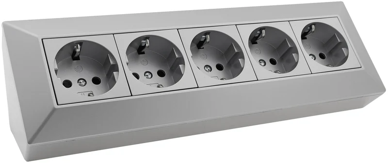 5-fach Steckdosenblock, silber 250V~/ 16A, Aufbaumontage