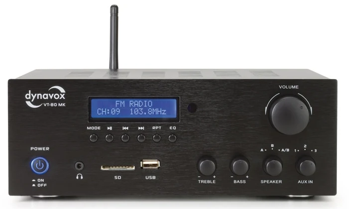 Hifi-Verstärker "VT-80 MK" 160W, schwarz 2xLine IN, USB/SD, Radio, Fernbedienung