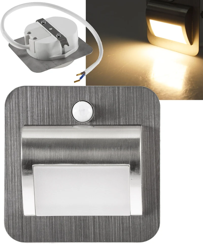 LED Einbauleuchte für UP-Dosen mit PIR Alu gebürstet 2W, 25lm, warmweiß