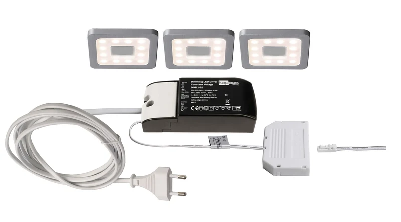 Deko-Light Paty Eckig 3er Bundle 2,5W Silbergrau RAL 7001