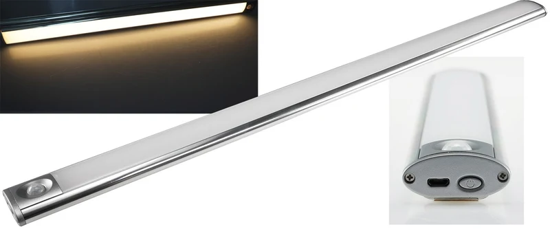 LED Akku-Leuchte PIR Sensor "MAL-60 ww" 60x4x2cm, 5W, 200lm, Alu, warmweiß