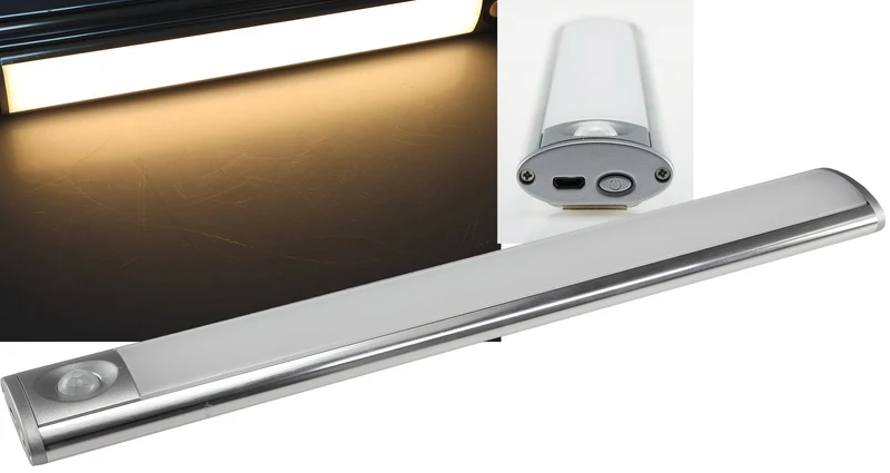 LED Akku-Leuchte PIR Sensor "MAL-30 ww" 30x4x2cm, 3W, 150lm, Alu, warmweiß