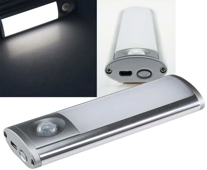 LED Akku-Leuchte PIR Sensor "MAL-12 nw" 12x4x2cm, 1W, 60lm, Alu, neutralweiß