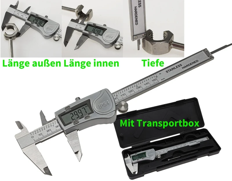 digitaler Messschieber 150mm "DS150 Pro" LCD-Anzeige, IP54 Wasser-/Öl-/Staubabw.