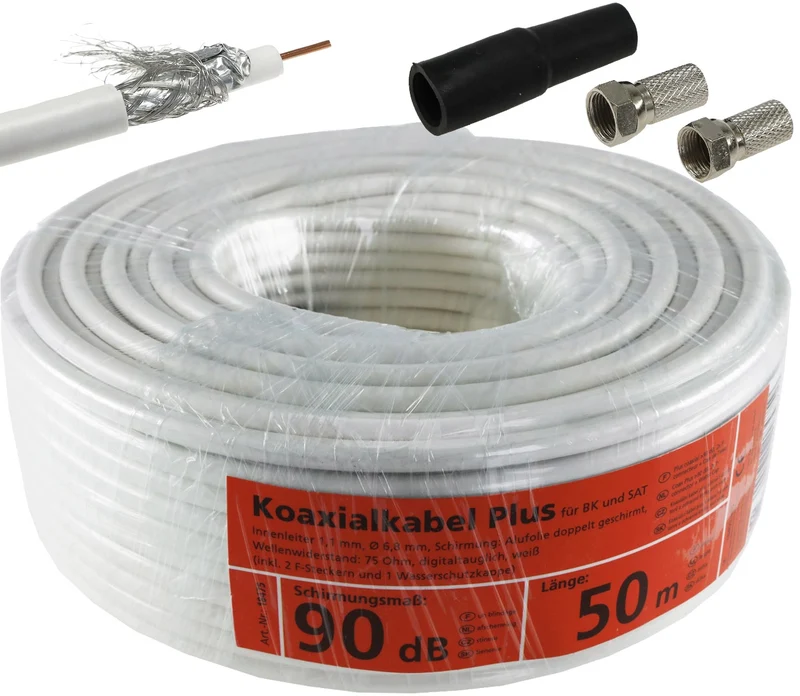 Antennenkabel 90dB, 50m Ring 2x F-Stecker, 1x Schutzkappe