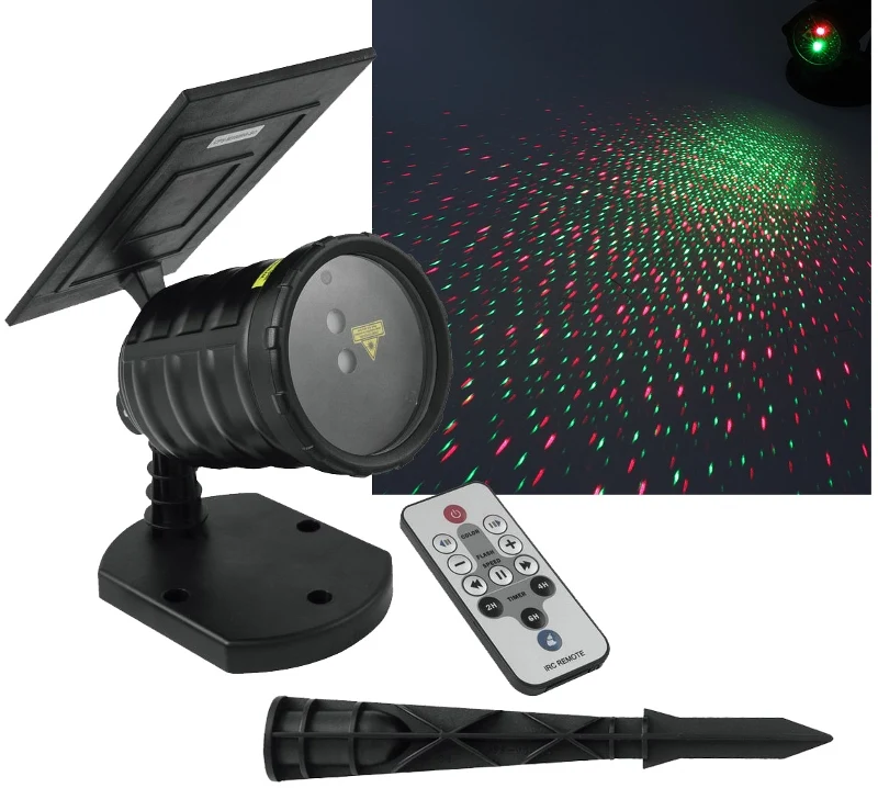 Wetterfester Gartenlaser SOLAR(rot/grün) Erdspieß, Standfuß und Wandhalterung
