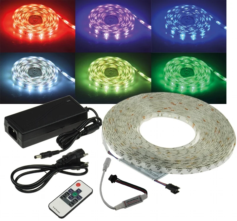 RGB LED-Strip Set "RGB-500 RF" 5m Stripe, Netzteil, Funk-Fernbedienung