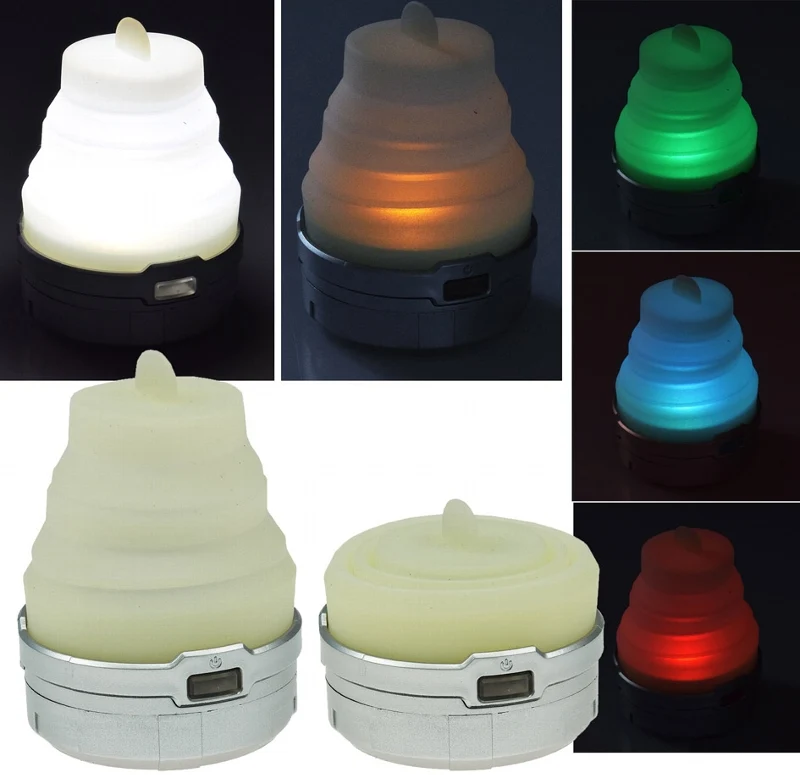LED Ziehharmonika Camping-Leuchte Weiß, Kerzenflacker, RGB Farbwechsel