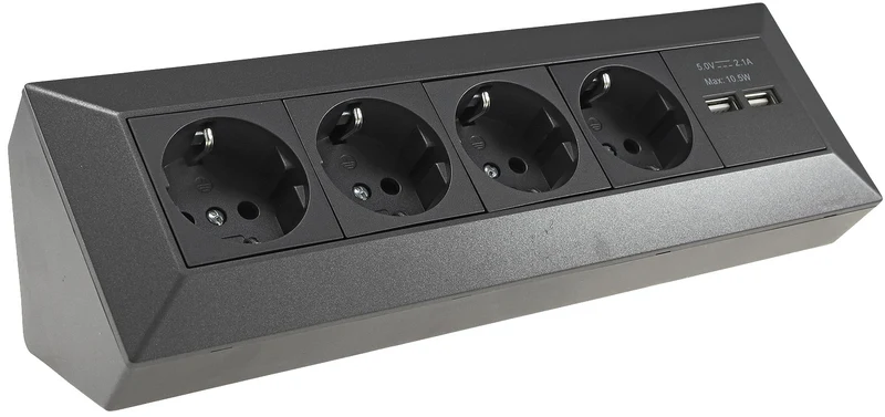 4-fach Steckdosenblock+2x USB, anthrazit 250V~/ 16A, Aufbaumontage