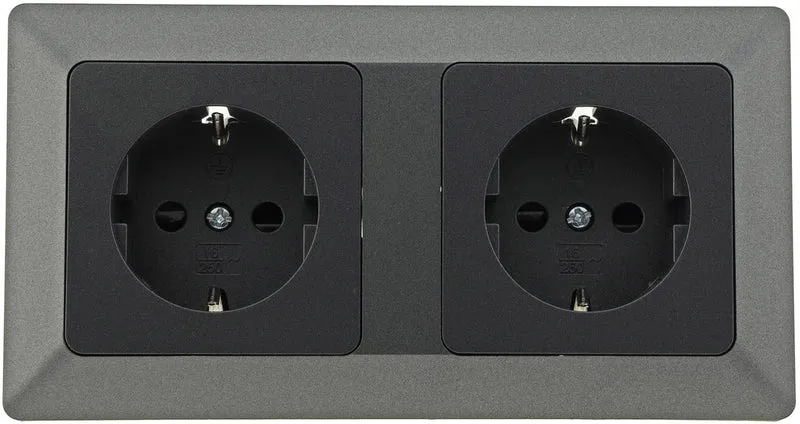 MILOS Set 2 Steckdo.+ 2-fach Rahmen 250V~/ 16A, Klemmanschluss, Anthrazit