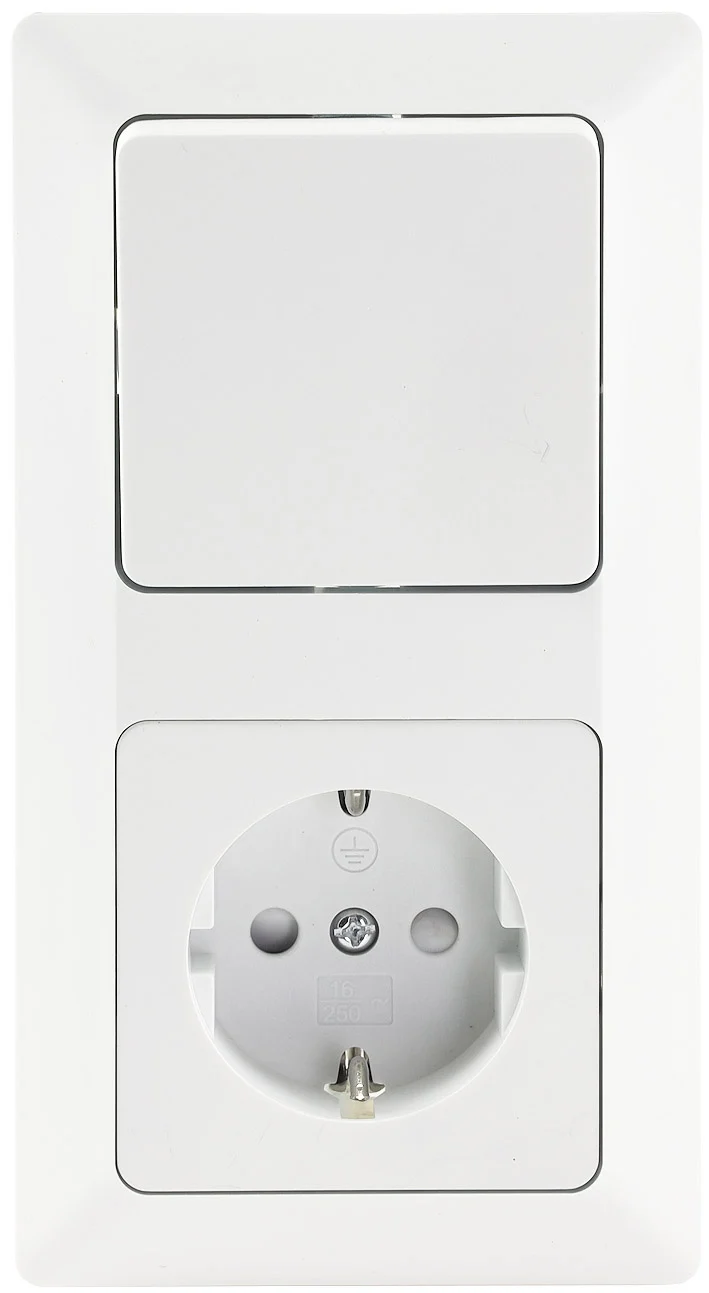 MILOS Set Steckdose+W-Schalter+Rahmen 250V~/ 16A, Klemmanschluss, Matt-weiß