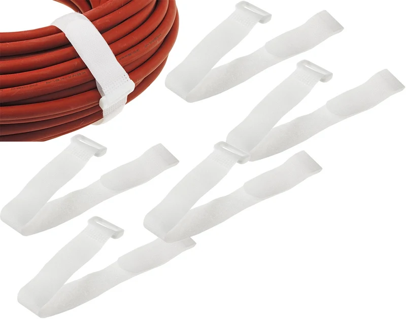 Klettband mit Öse, 5er Pack 30x2cm, Weiß