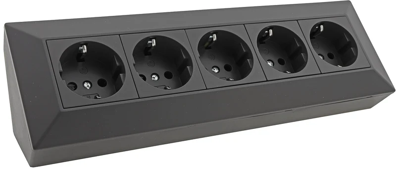 5-fach Steckdosenblock, schwarz 250V~/ 16A, Aufbaumontage