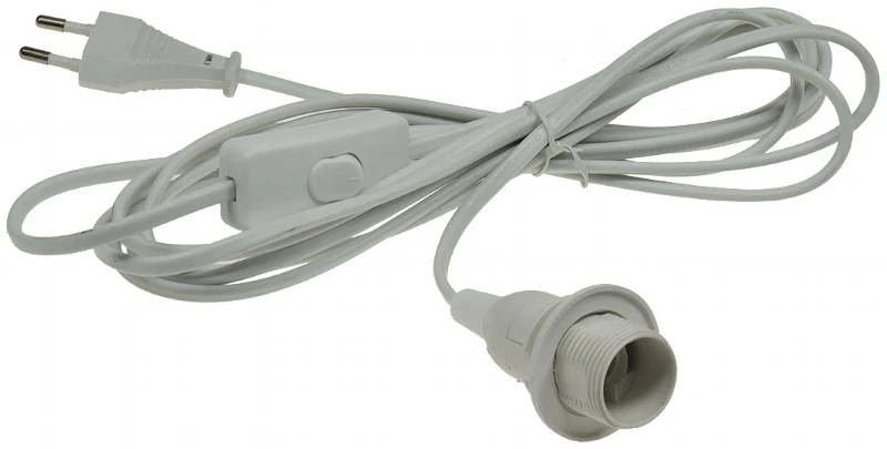 Netzkabel mit Schalter und E14 Fassung 1,4m + 2m lang, weiß