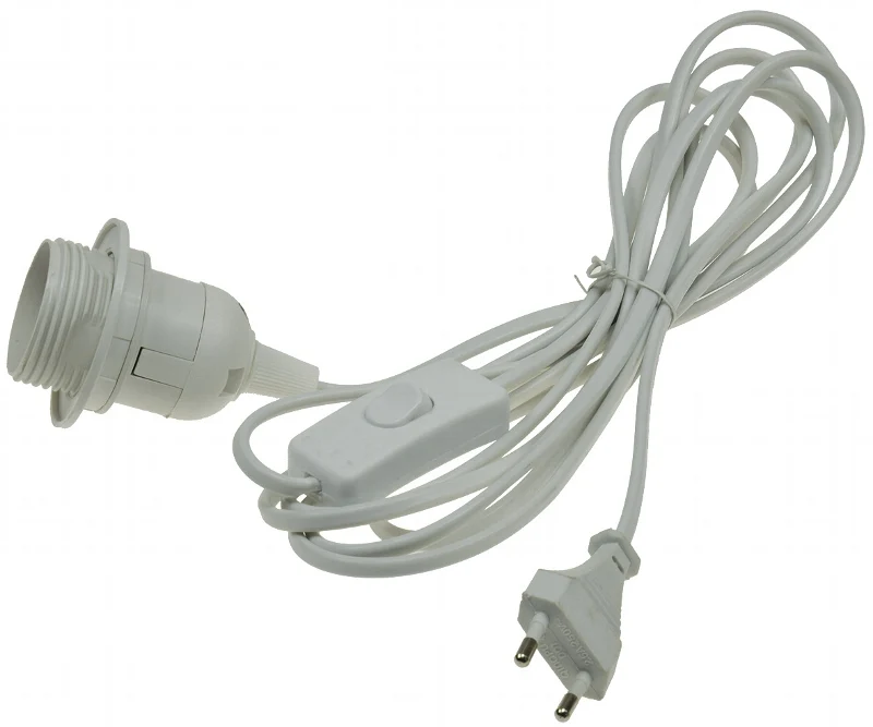Netzkabel mit Schalter und E27 Fassung 1,4m + 2m lang, weiß