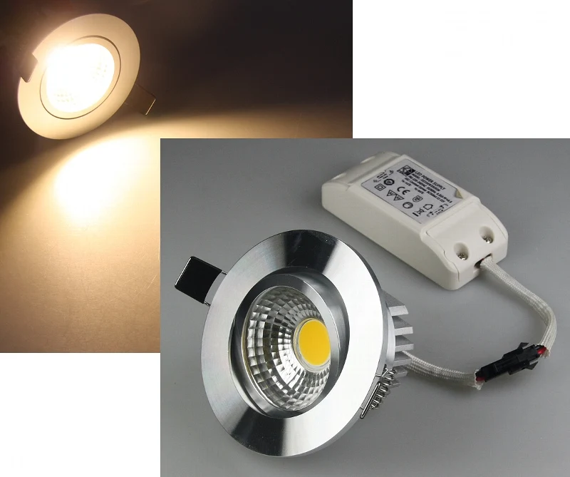 LED-Einbauleuchte "COB-5", 5W, 350lm ALU, 3000K, 90°, Ø85xT47mm, Rahmen chrom