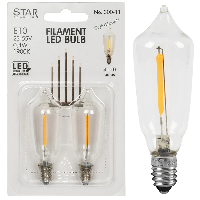 LED-Topkerze, E10/23-55V/0,4W, 1900K, Filament