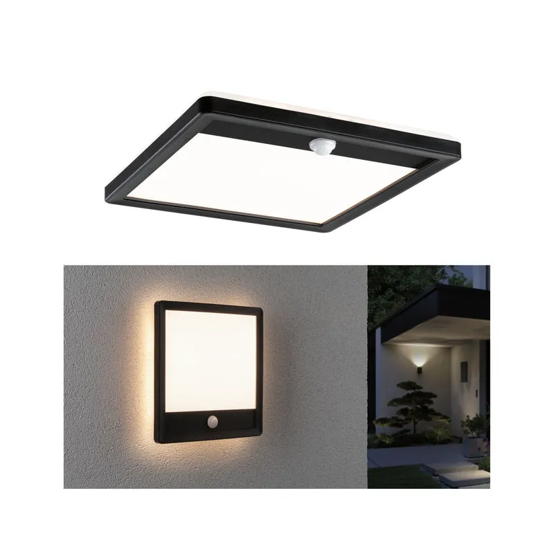 Paulmann LED Außenpanel Lamina mit Bewegungsmelder IP44 eckig 250x250mm 950lm 14,5W 3000K Schwarz mit Hintergrundlicht