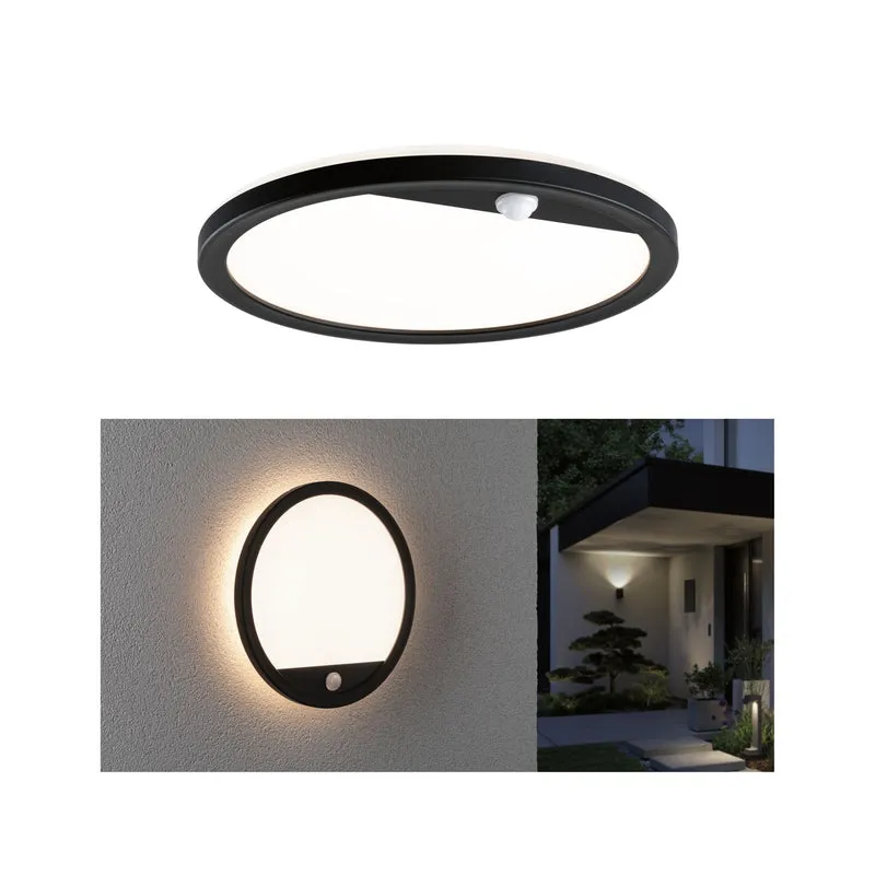 Paulmann LED Außenpanel Lamina mit Bewegungsmelder IP44 rund 280mm 1200lm 14,5W 3000K Schwarz mit Hintergrundlicht