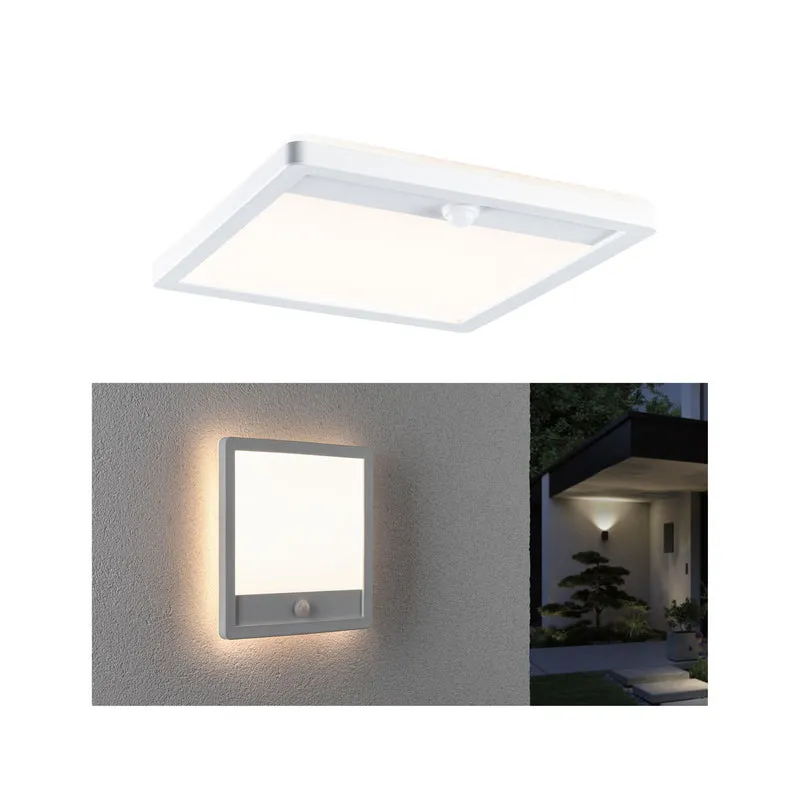Paulmann LED Außenpanel Lamina mit Bewegungsmelder IP44 eckig 250x250mm 950lm 14,5W 3000K Weiß mit Hintergrundlicht